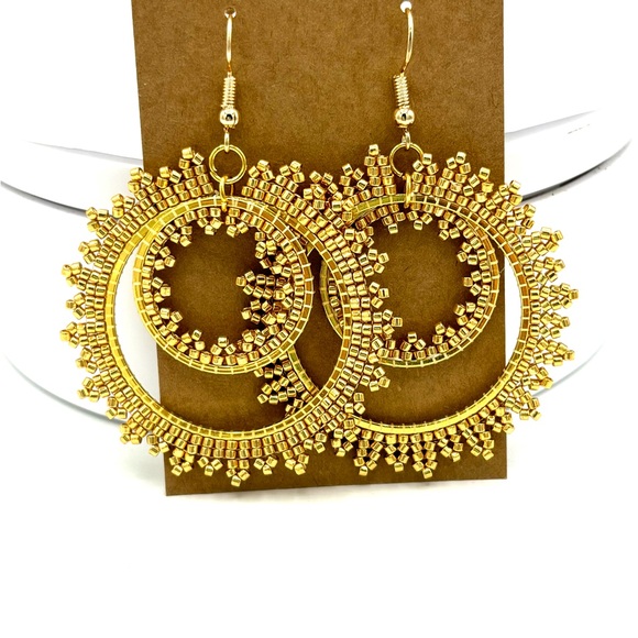 Hand Crafted Golden Sun Hoop Chunky Earrings - Picture 7 of 7